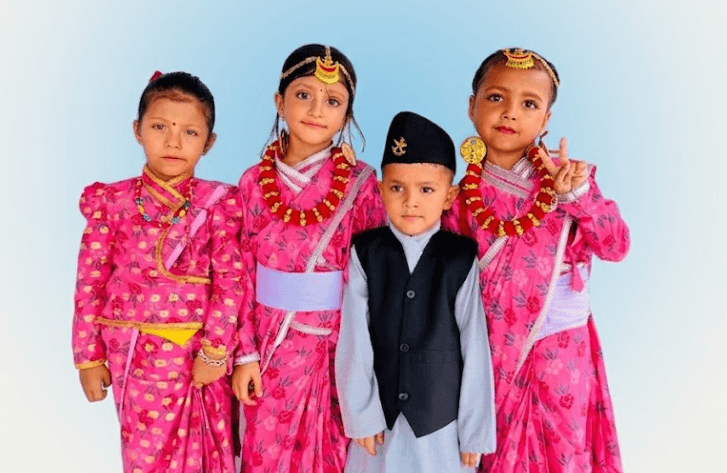Bright Beginning Academy students in traditional Nepali dress
